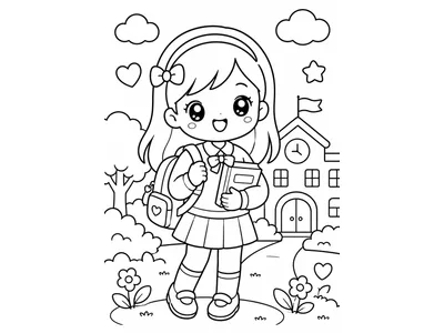 Kleurplaat kawaii schoolmeisje