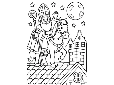Kleurplaat sinterklaas op dak