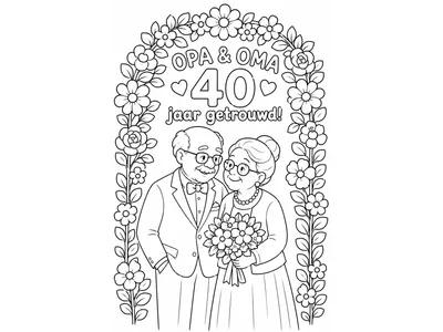 Kleurplaat opa en oma 40 jaar getrouwd