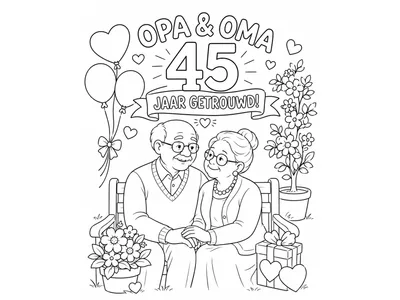 Kleurplaat opa en oma 45 jaar getrouwd