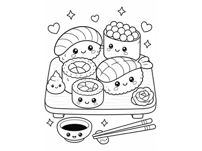 Kleurplaat kawaii sushi