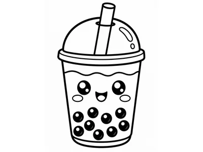 Kleurplaat kawaii bubble tea