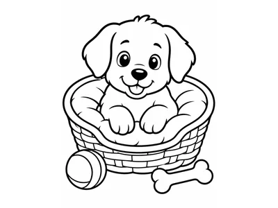 Kleurplaat hond in mand
