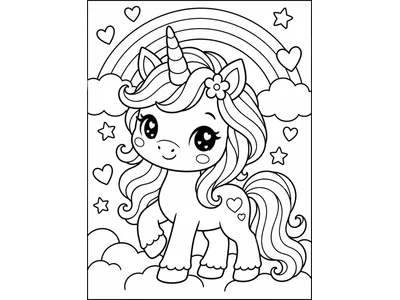 Kleurplaat kawaii unicorn