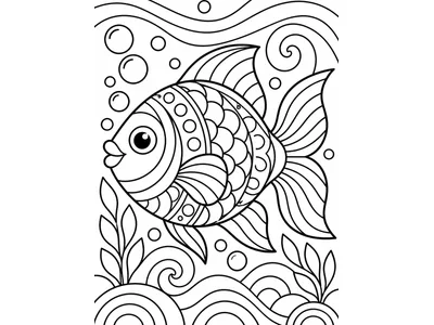 Kleurplaat abstracte vis met patronen