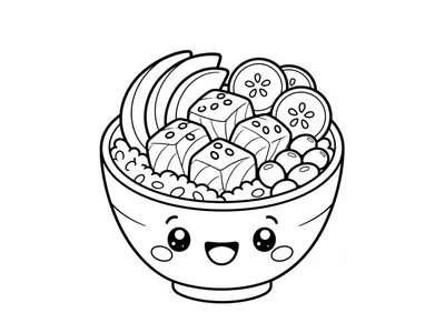 Kawaii kleurplaat pokebowl